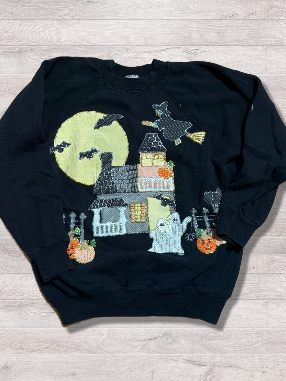 Vintage 90s Halloween Glitter Pullover Crewneck Sweatshirt Women’s Large Spooky